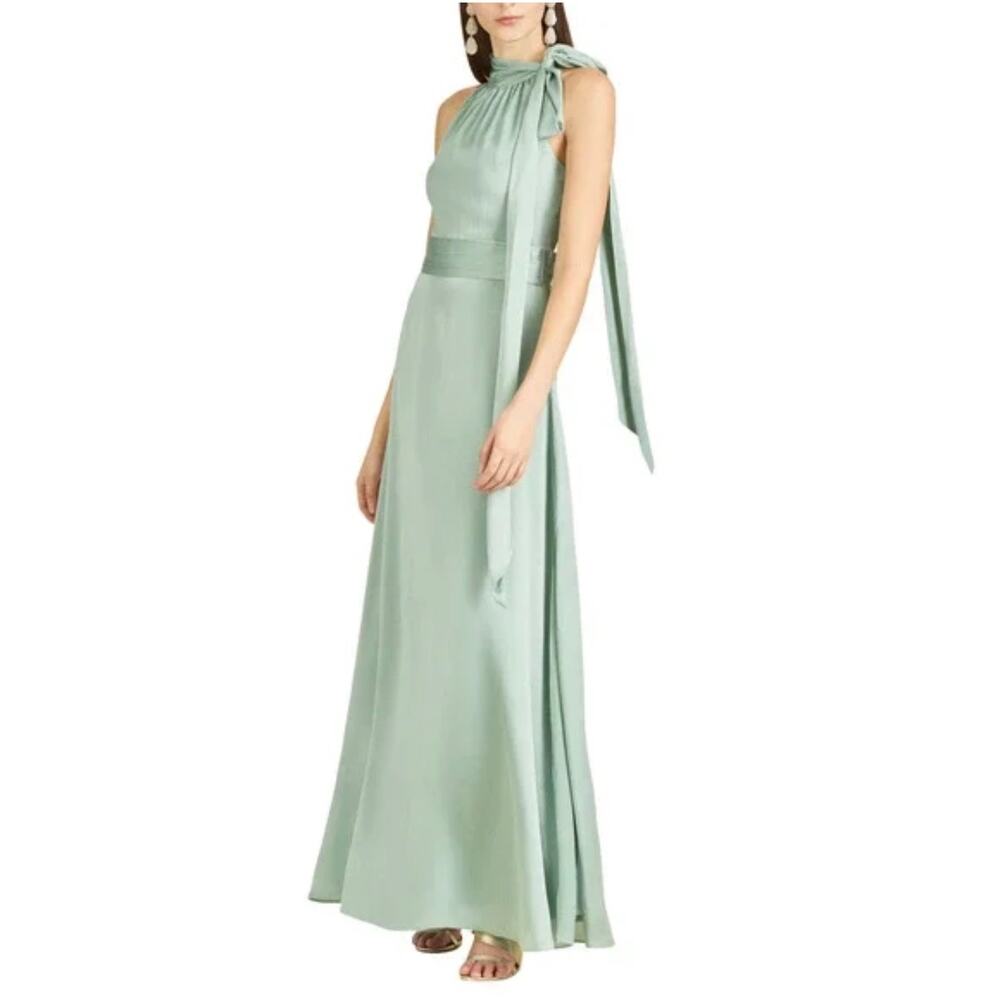 Sachin & Babi Women's Formal Dress Size 6 Green Satin Halter A-Line Kayla Gown
